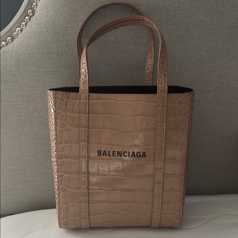 Balenciaga Beige Croc-Embossed Everyday Tote Bag XXS